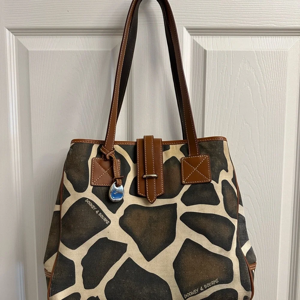 Dooney & Bourke Giraffe Print Canvas Tote with Brown Leather Trim
